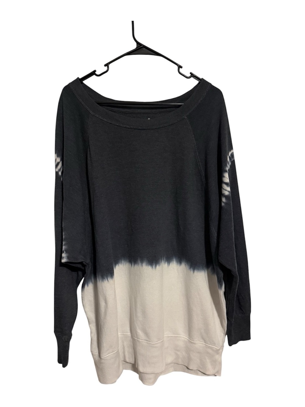 SO Black and Cream Scoop-Neck Tie-Dye Pullover